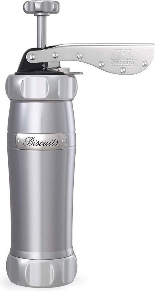 Marcato atlas deluxe koekjesmaker koekjespers met 20 sjablonen aluminium - zilver
