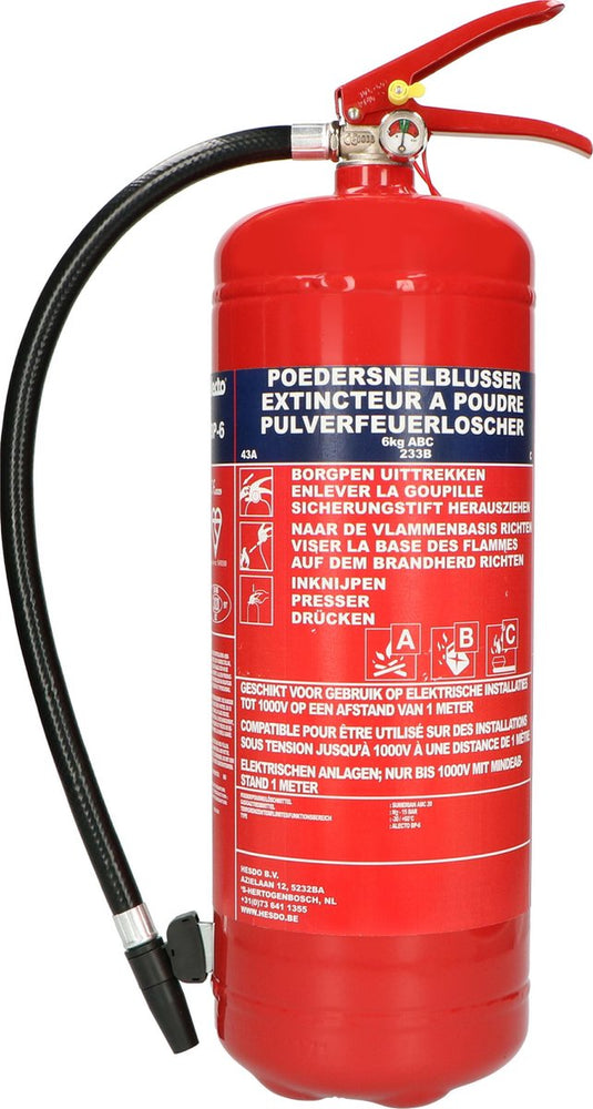 Alecto bp6 brandblusser - poederblusser 6 kilogram - brandklasse abc - inclusief ophangbeugel