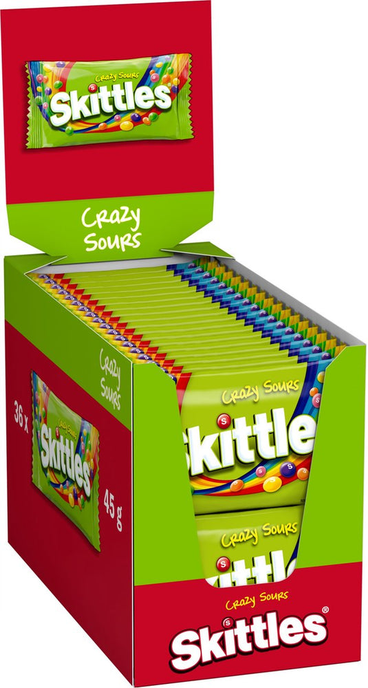 Skittles crazy sours - zure fruitsnoepjes - 45g x 36