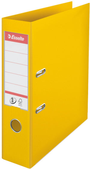 Esselte no.1 kunststof a4 ordner met etikethouder - 2-rings - rugbreedte van 75mm - capaciteit van 500 vel - geel
