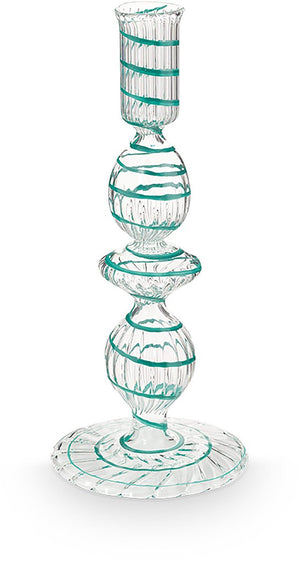 Pip studio - kandelaar - woonaccessoires - licht blauwe kaarsenhouder - glas swirl - 20cm
