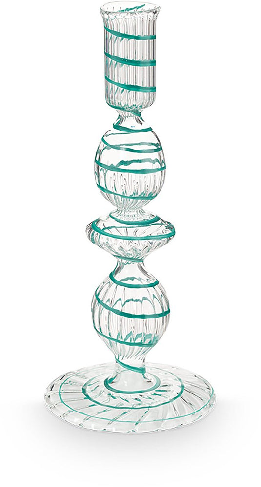 Pip studio - kandelaar - woonaccessoires - licht blauwe kaarsenhouder - glas swirl - 20cm