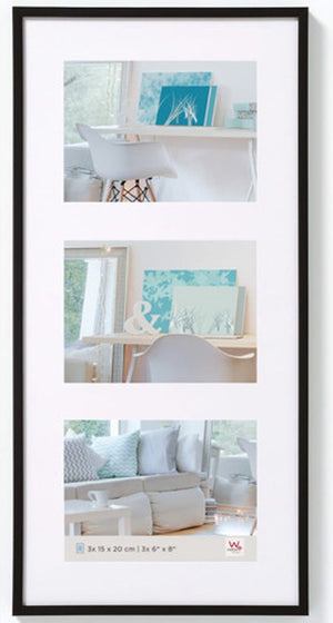 Walther new lifestyle - kunststof lijst - fotoformaat 3x 15x20 cm - zwart