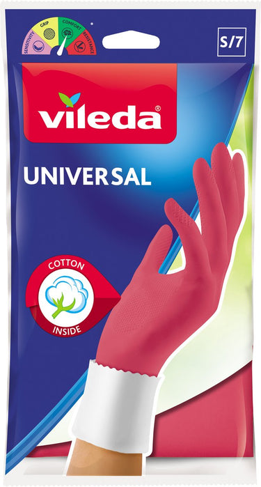 Vileda universal - huishoudhandschoenen – maat s – 1 paar – roze – katoenvoering – 100% natuurrubber