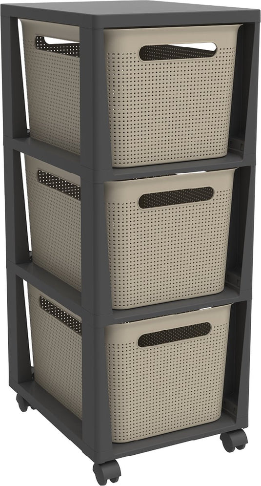 Rotho tower brisen - design ladekast 3 x 16 l met wielen - cappuccino