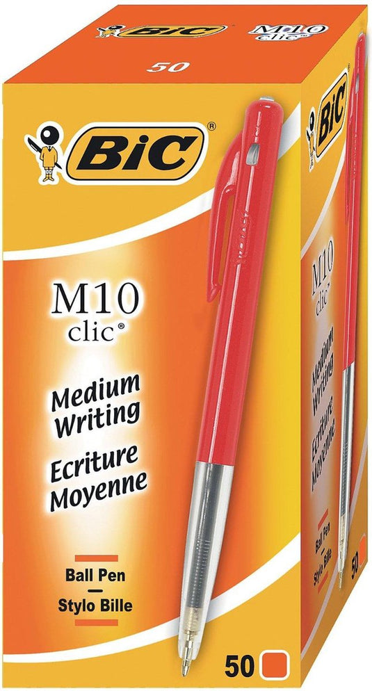 Bic m10 original clic - 50 stuks - balpen - rood - medium 1.0mm