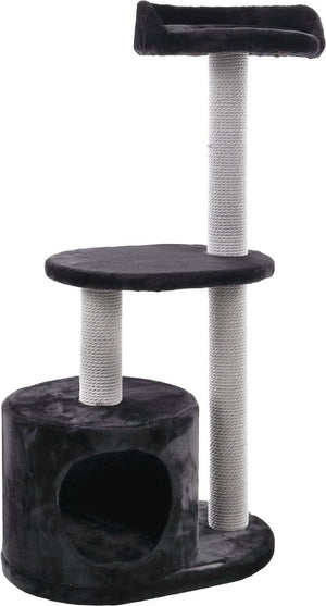 Flamingo krabpaal – echo – zwart grijs – 48x34x99 cm – krabmeubel met ligplateaus schuilplaats – sisaltouw – zachte pluche – voor katten kittens