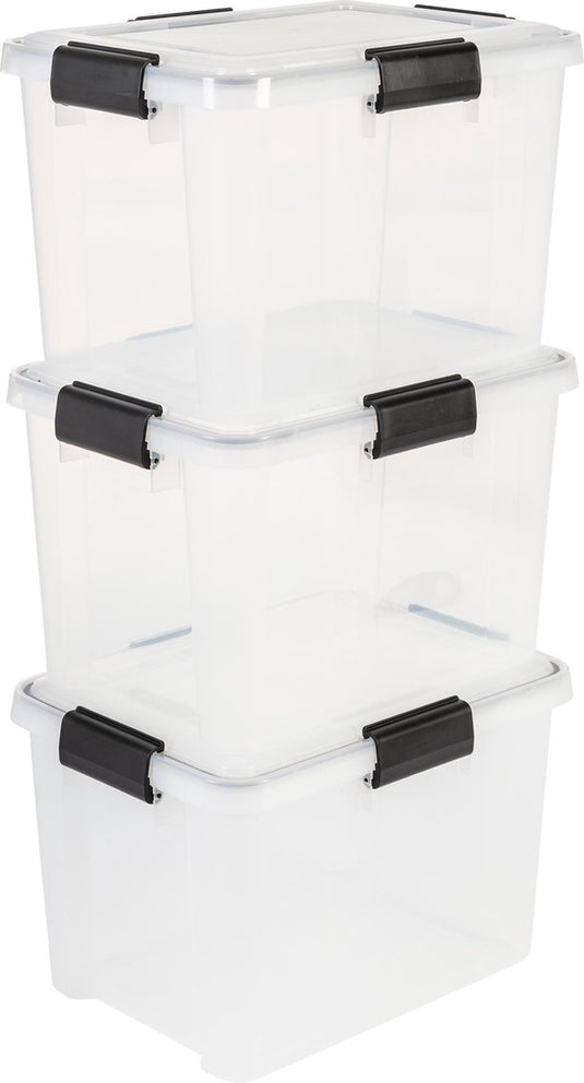 Iris airtight opbergbox - 20l - kunststof - transparant zwart - set van 3