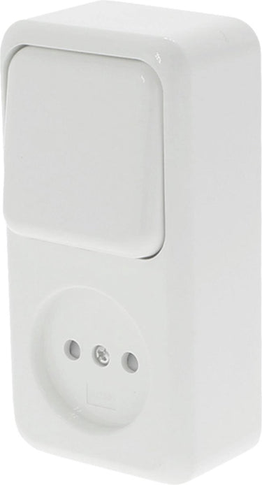 Q-link - wandcontactdoos - opbouw - 1-voudig stopcontact - 1-voudig wisselschakelaar - kinderbeveiliging - polarwit