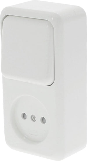 Q-link - wandcontactdoos - opbouw - 1-voudig stopcontact - 1-voudig wisselschakelaar - kinderbeveiliging - polarwit