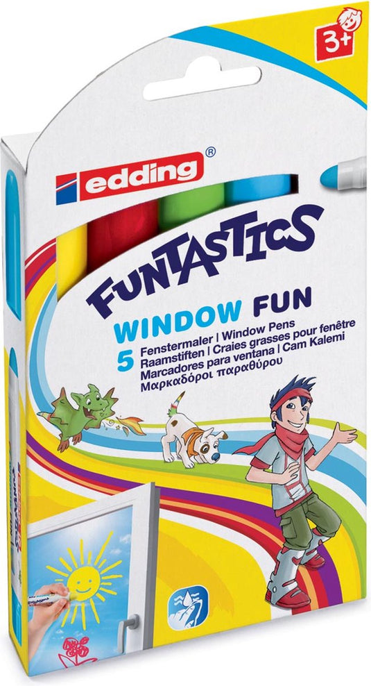 Edding 16 5 s funtastics raamstiften set- raamstiften - set van 5 kleuren - voor kinderen - zomervakantie - kindercadeau