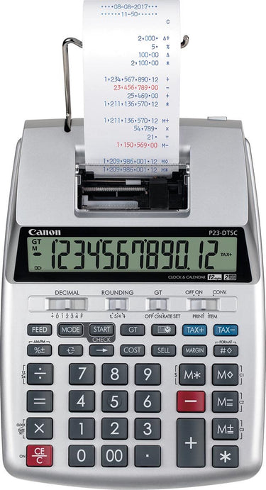Canon p‑23 dtsc ii – bureaurekenmachine met printer – 12‑cijferig display – dubbele voeding – zilver