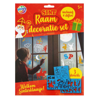 Sint raam decoratieset 3 sheets a4 + 4 stiften | 4 stuks