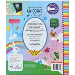 Lantaarn publishers speuren naar unicorns zoekboek met kartonnen zaklamp