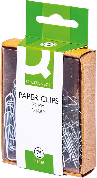 Q-connect papierklemmen, 32 mm, doos van 75 stuks, ophangbaar 10 stuks