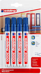 Edding 3000 permanent marker - blauw - 4 stiften - ronde punt 1,5-3 mm - water en wrijfvast - voor karton, kunststof, hout, metaal, etc. - alcohol markers voor volwassenen