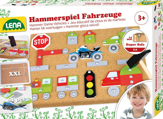 Lena hamertje tik spel met houten figuren en spijkertjes 64 delig