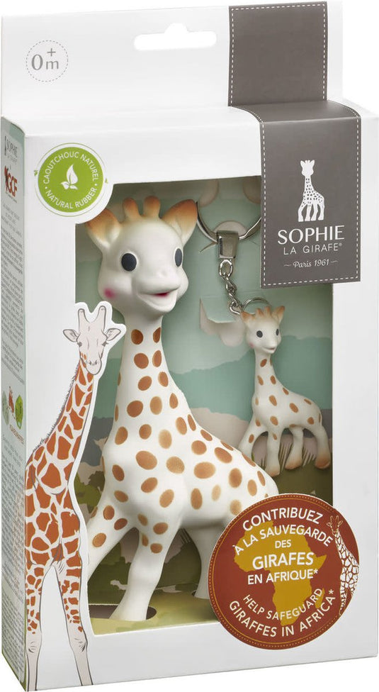 Sophie de giraf save the giraffes cadeauset - sleutelhanger - 100% natuurlijk rubber - 2-delig