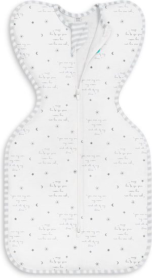 Love to dream ™ babyslaapzak swaddle up™ - inbakeren - baby 0-3 maanden - 3.5-6 kg - zomer - 0.2 tog- wit met tekst