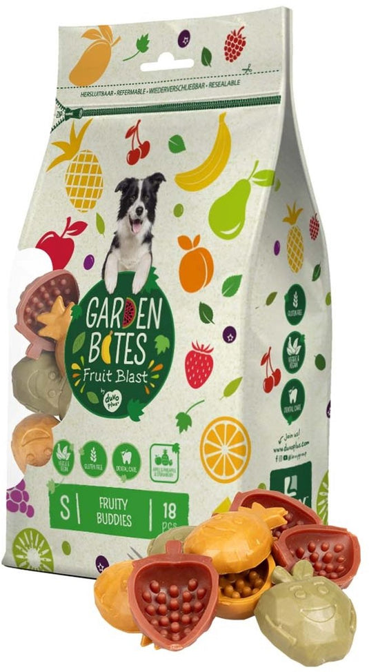 Garden bites duvoplus - fruity buddies hondensnacks - hondensnoepjes - vegetarisch glutenvrij - small 18st