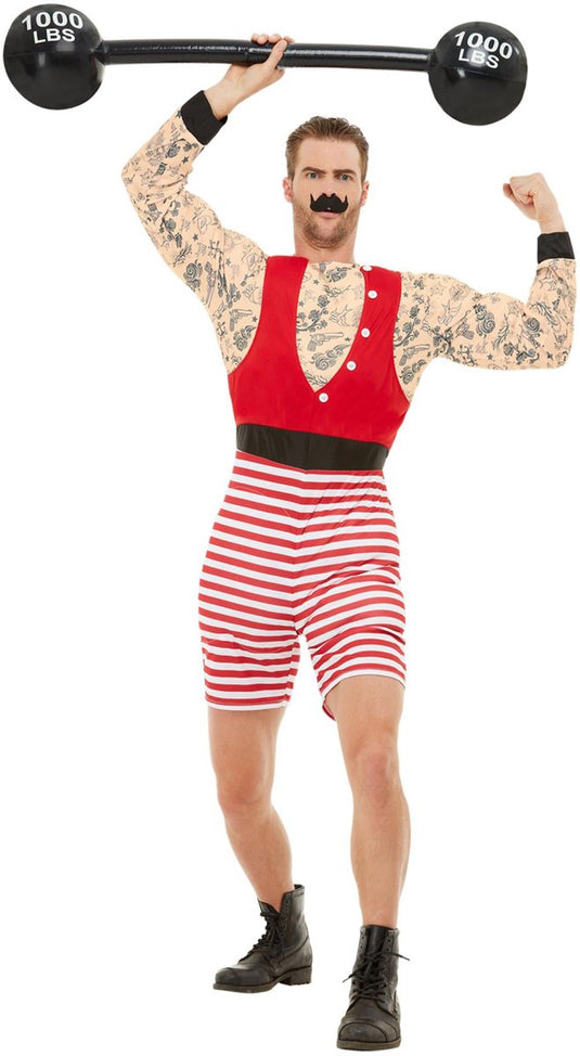 Smiffys - deluxe strongman kostuum - l - rood wit