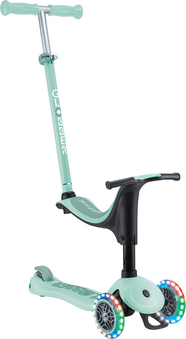 Globber meegroeistep- go up sporty lights mint - munt - lichtgevende wielen - met duwstang - in hoogte verstelbaar - vanaf 12 maanden tot 7 jaar