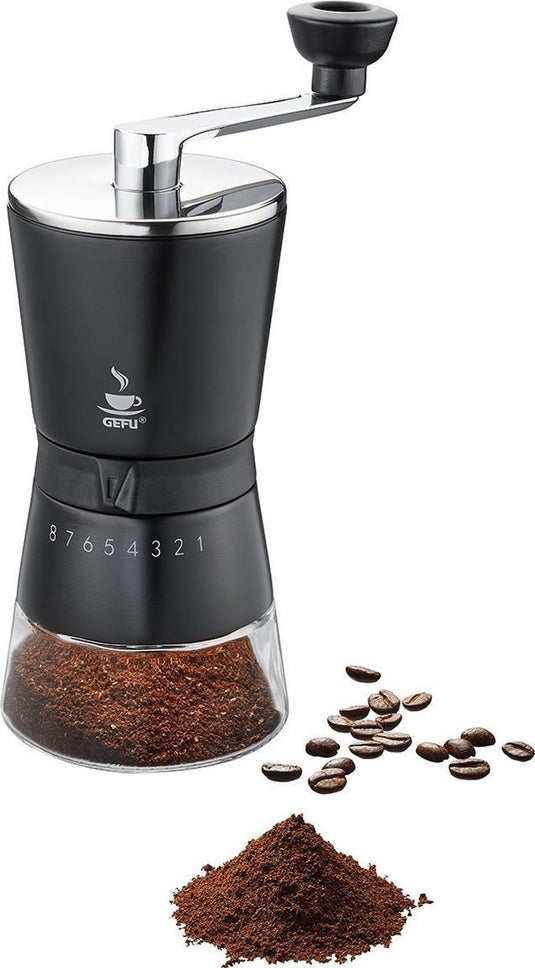 Gefu santiago handmatige koffiemolen – bonenmaler – 8 maalstanden – zwart rvs