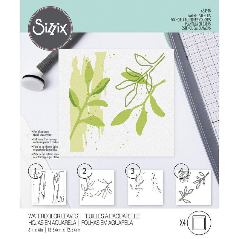 Load image into Gallery viewer, Sizzix • layered stencils watercolor leaves 4stuks

