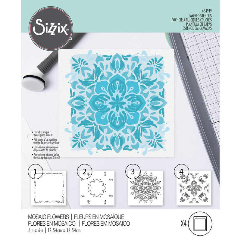 Load image into Gallery viewer, Sizzix • layered stencils mosaic flowers 4stuks
