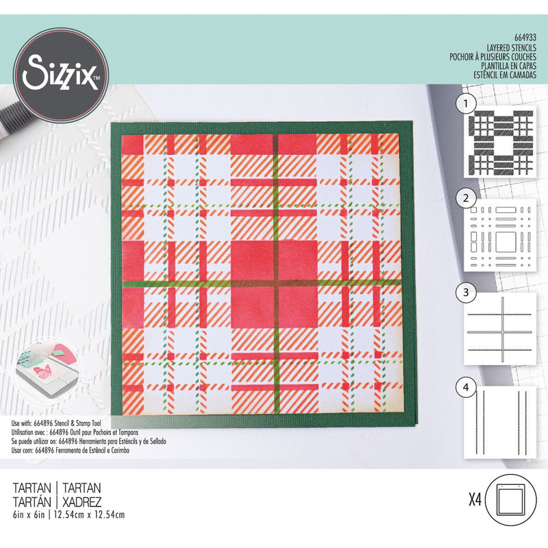 Load image into Gallery viewer, Sizzix • layered stencils tartan 4stuks
