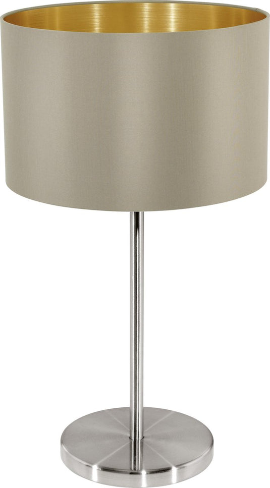 Eglo maserlo - tafellamp - 1 lichts - ø23 cm - stof - taupe, goud