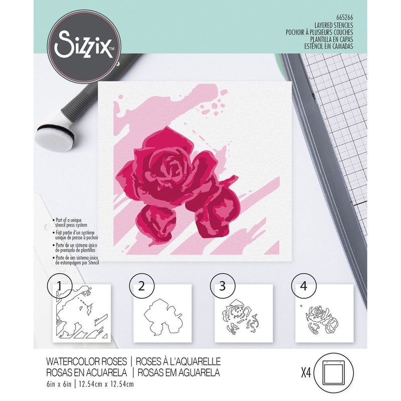 Load image into Gallery viewer, Sizzix • layered stencils watercolor roses 4stuks
