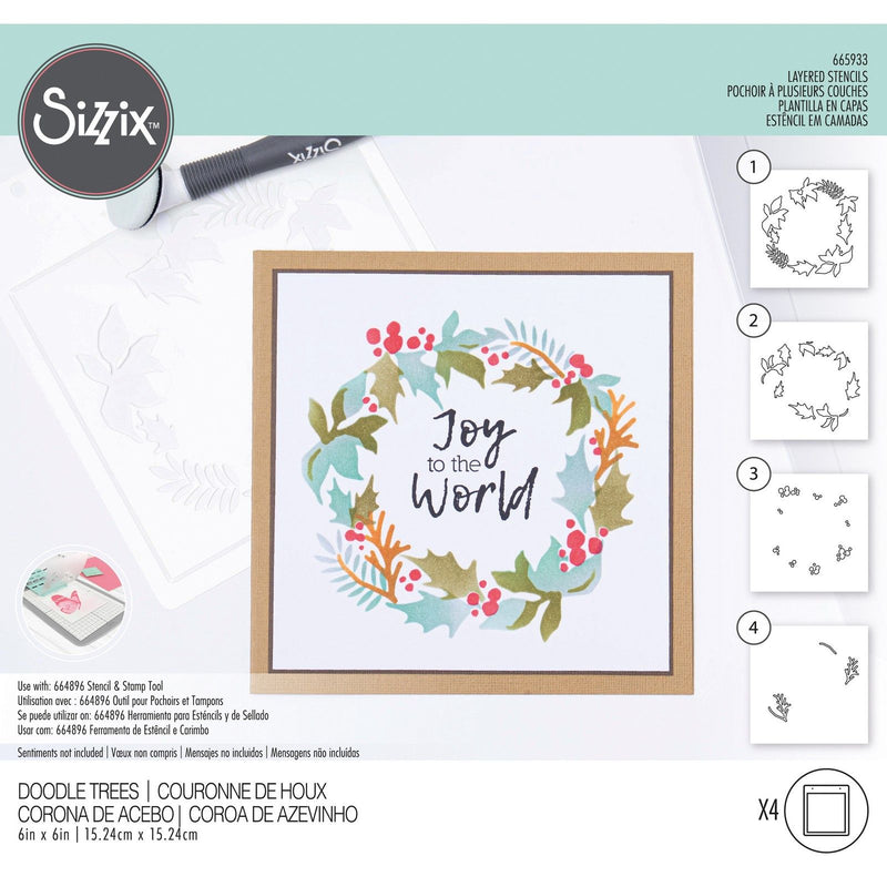 Load image into Gallery viewer, Sizzix • layered stencils holly wreath 4stuks
