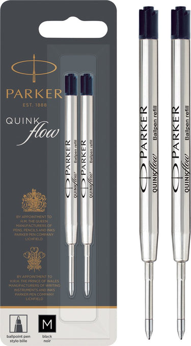 Parker balpenvullingen | medium punt | zwarte quinkflow inkt | 2 stuks