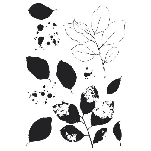 Sizzix • clear stamps set a5 with framelits die painted pencil leaves