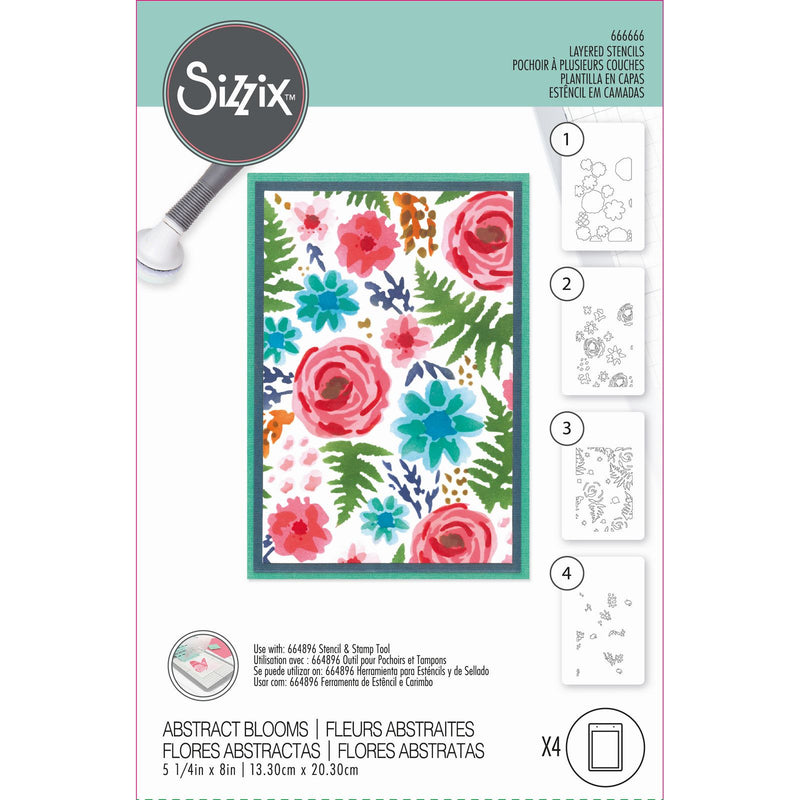 Load image into Gallery viewer, Sizzix • layered stencil a6 abstract blooms 4pcs
