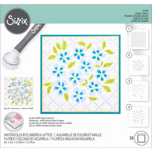 Sizzix • layered stencil watercolour flowers lattice 4pcs