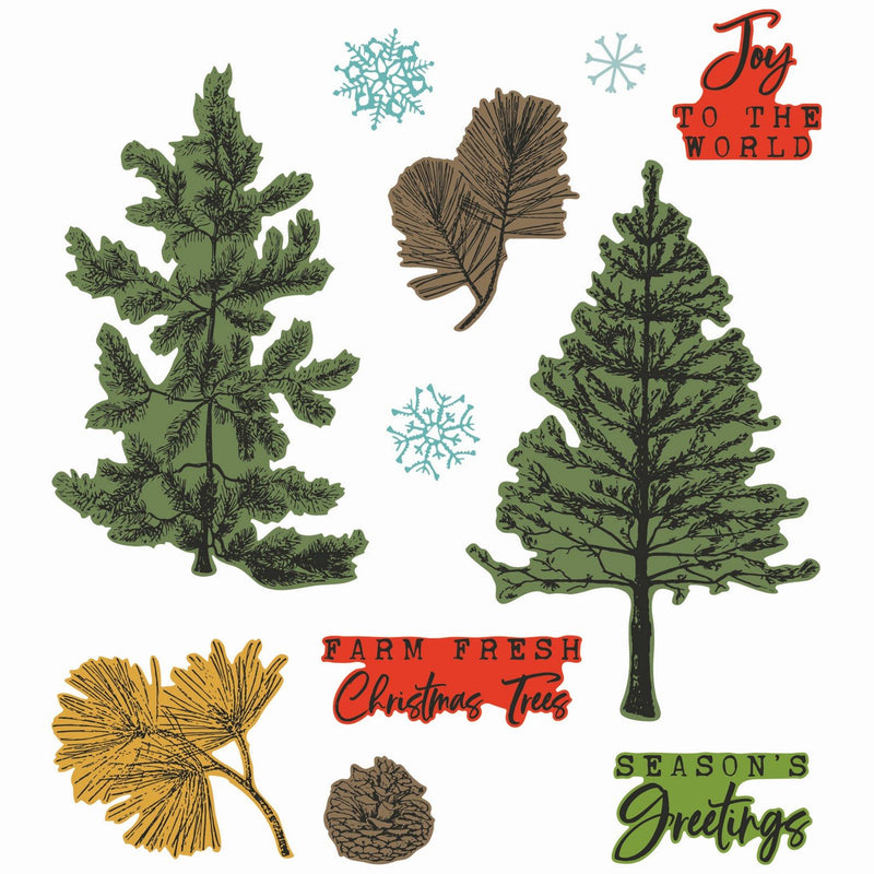 Load image into Gallery viewer, Sizzix • clear stamp set a5 with framelits die pine holidays 21pcs
