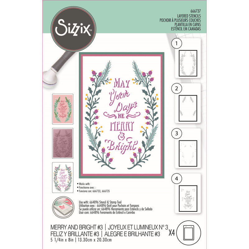 Load image into Gallery viewer, Sizzix • layered stencils a6 merry bright 4pcs
