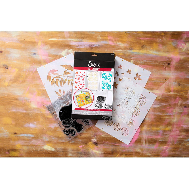 Load image into Gallery viewer, Sizzix • studio stamps set 5pcs 3pcs stencils ikigai by cat kerr
