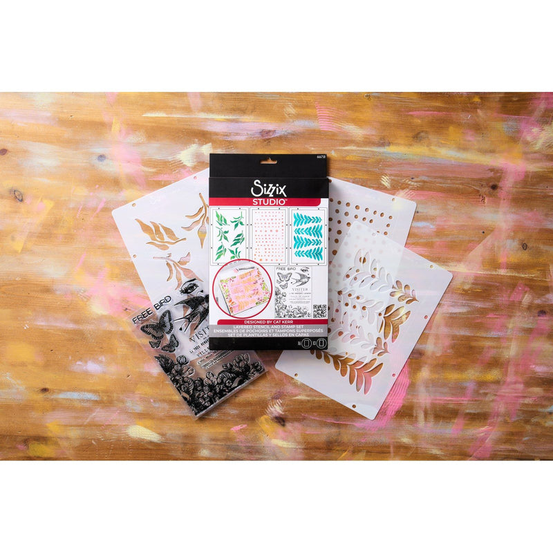 Load image into Gallery viewer, Sizzix • studio stamps set 6pcs 3pcs stencils the visiter by cat kerr
