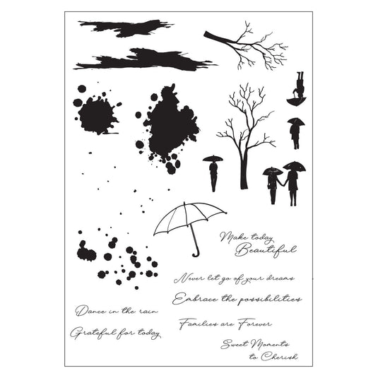 Sizzix • clear stamp a5 20pcs 3pcs framelits die creative coordinations, rainy day feeling