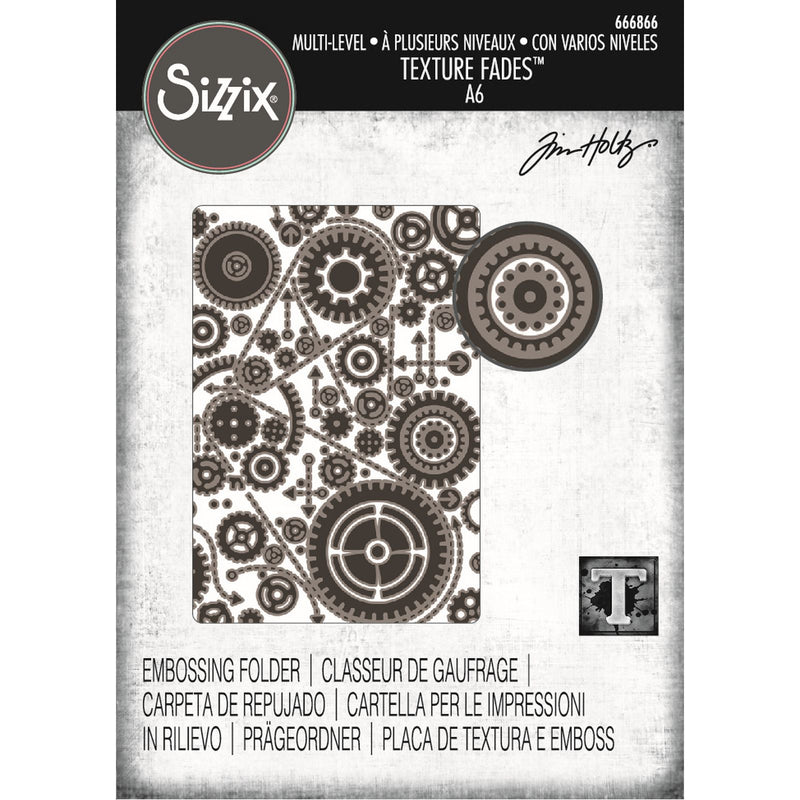 Load image into Gallery viewer, Sizzix • multi level textured impressions embossing folder vault gears by tim holtz
