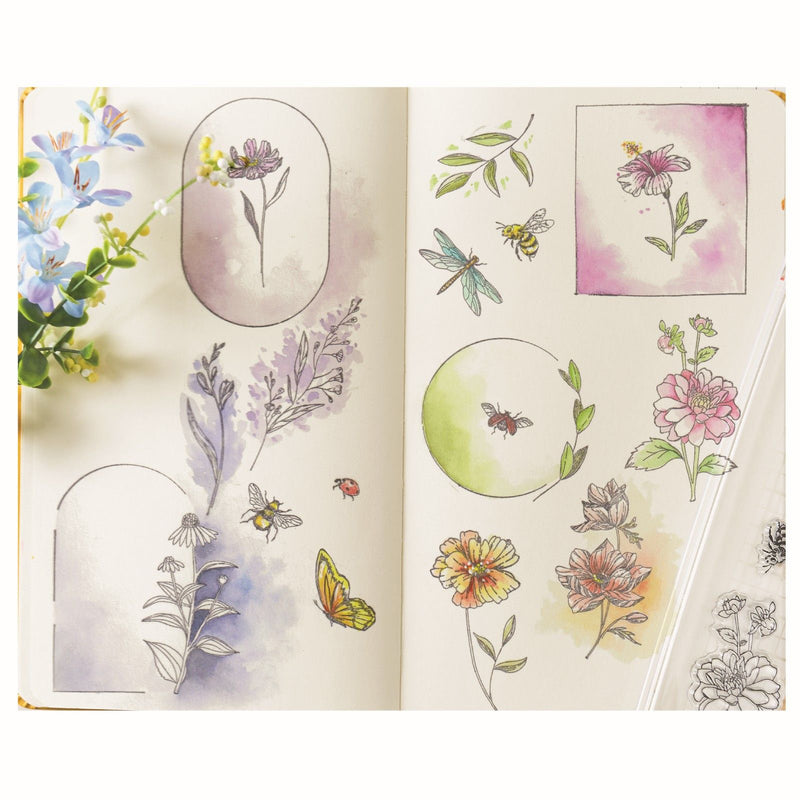 Load image into Gallery viewer, Sizzix • clear stamp set 18pcs floral frames and mini flowers by willow wolfe
