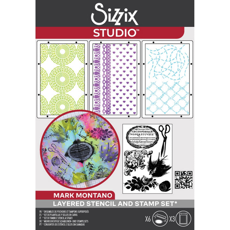 Load image into Gallery viewer, Sizzix • studio: a5 clear stamps 3pcs a5 stencils stitches by mark montano
