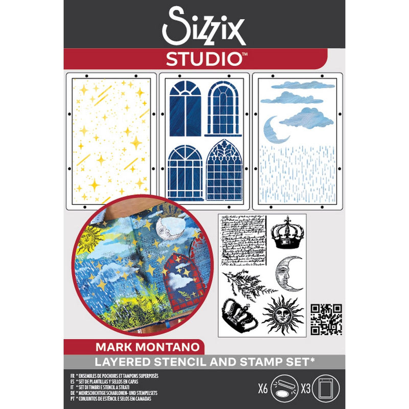 Load image into Gallery viewer, Sizzix • studio: a5 clear stamps 3pcs a5 stencils weather wonder by mark montano
