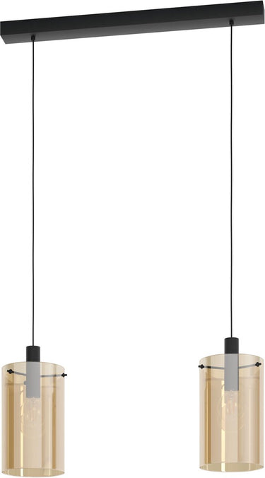 Eglo polverara hanglamp - 2 lichts - e27 - glas - zwart