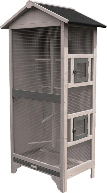 Flamingo volière cottage nevada grijs – houten volière voor buiten binnen – 78x57x157,5 cm – vogelkooi hout