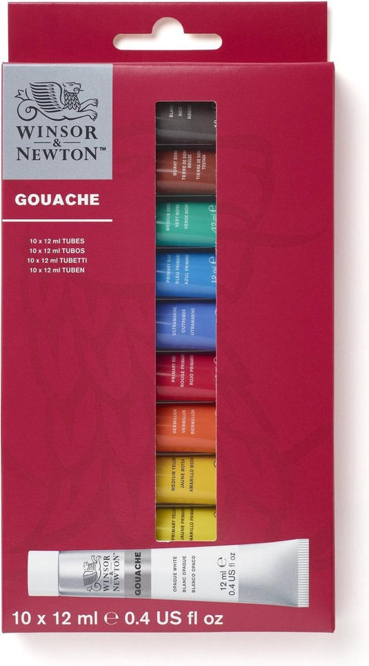 Winsor newton 0890001 gouache set – 10 x 12 ml – opaque, lichtechte, mengbare tempera verf, mat - starter set