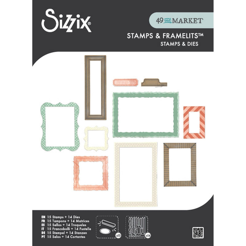 Load image into Gallery viewer, Sizzix • clear stamps set 15pcs 14pcs framelits build-a-frame by 49 market

